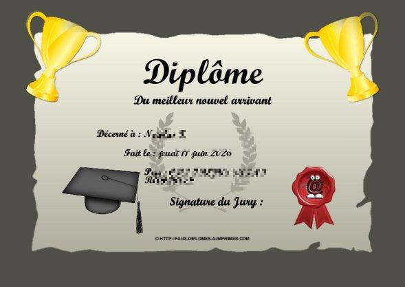Diplôme : Du meilleur nouvel arrivant